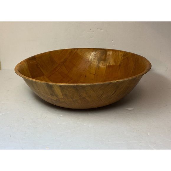 Vintage MCM Sliced Bamboo Serving Bowl Salad 10” - Picture 2 of 8